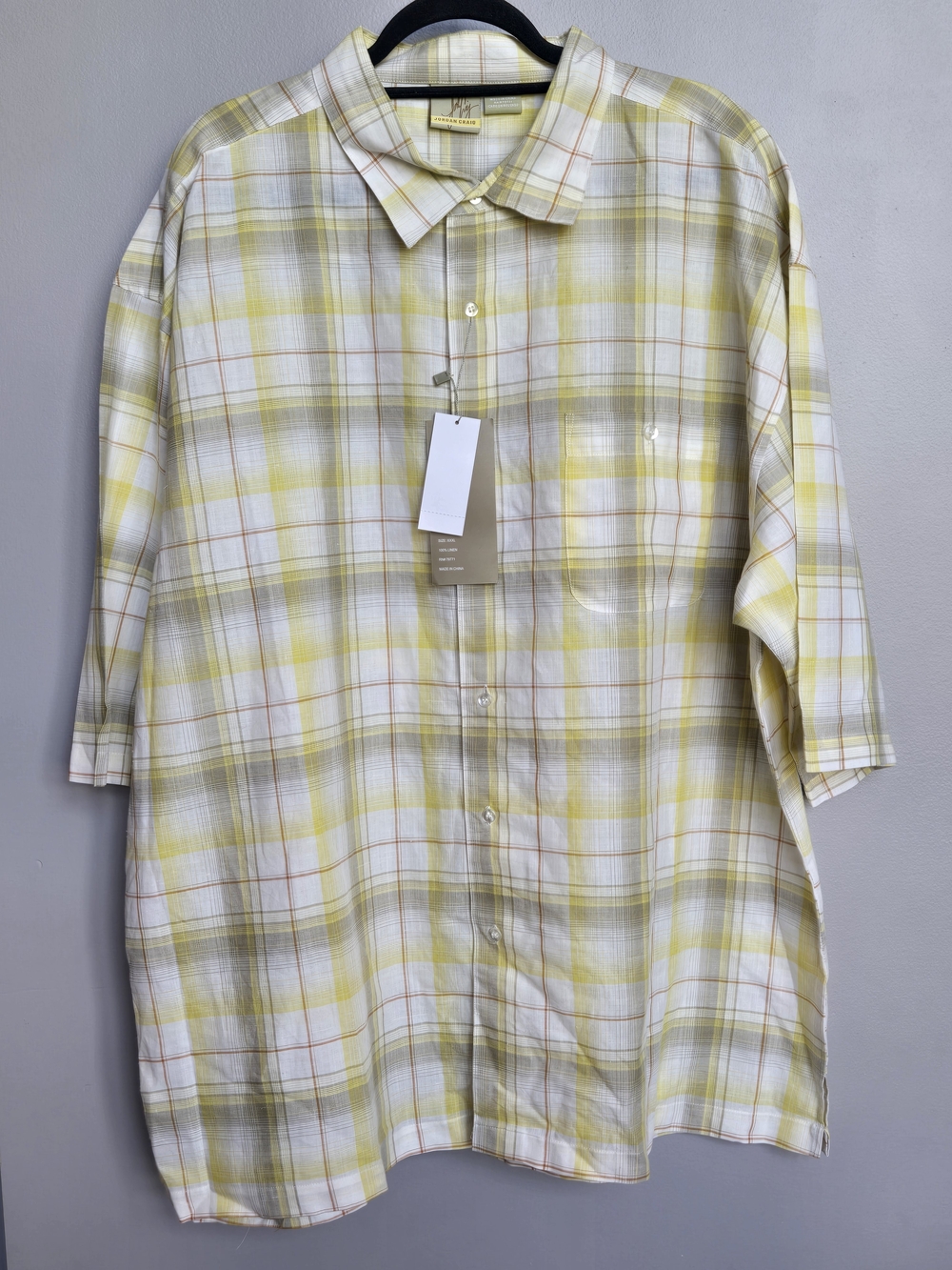 Jordan Craig 100% Linen Button Up Shirt XXXL Yellow Plaid Big & Tall Short S NWT